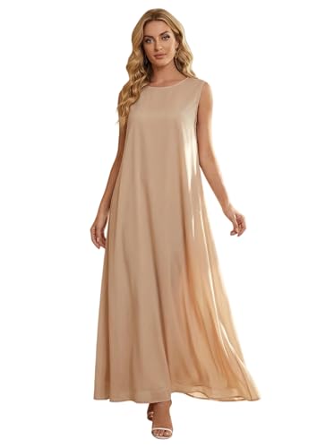 Long Slip Dress Maxi for Under Dresses, Sleeveless One-Piece Abaya, Inner Dress Layering Islamic Modest Maxi Dress for Women - color: Soft Nud, size: Small