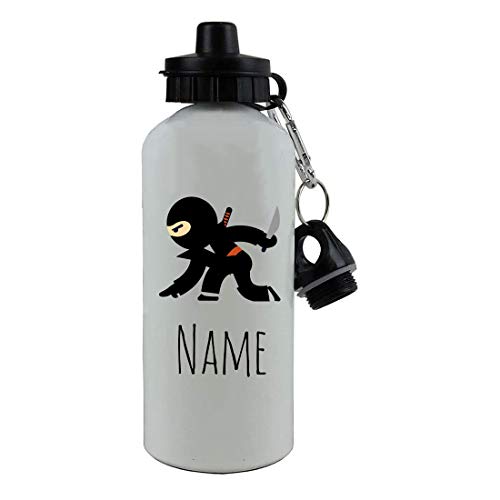 CustomGiftsNow Personalized Custom Ninja Aluminum 20 Ounce Kids Summer Sport Water Bottle, 2 Lids (White) - color: White