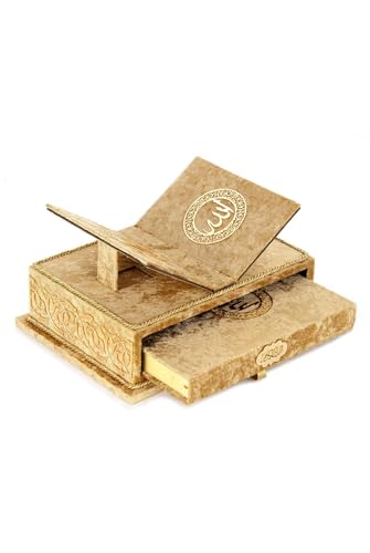 The Holy Quran Velvet Box Sets | Special Quran Holder Stand | Luxury Islamic Gift | Spiritual Grace| Quran Dimension;6.6*9.4inch/17*24cm I Perfect Ramadan, Eid, Umrah Gift for Muslim Women Men (Gold) - color: Gold
