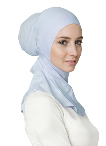 Lina & Lily Jersey Tie Back Hijab Underscarf with Neck Cover Full Coverage for Muslim Women - color: Baby Blue