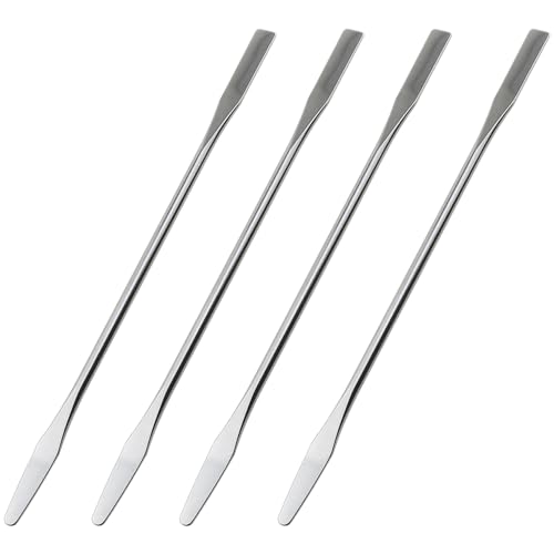 Heyous 4PCS 150mm/5.9inch Laboratory Miniature Dual Head Spatula Semi Miniature Spatula Tapered Arrow Flat Head Silver Stainless Steel Miniature Dual Head Spatula Suitable for Science Lab and Craft
