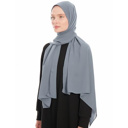 Premium Hijab Scarf for Women - Heavy Chiffon Hijab Muslim Headscarf Shawl - Soft Chiffon Scarf Muslim Headscarf Shawl - color: Dark Grey