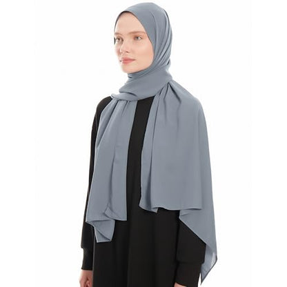 Premium Hijab Scarf for Women - Heavy Chiffon Hijab Muslim Headscarf Shawl - Soft Chiffon Scarf Muslim Headscarf Shawl - color: Dark Grey