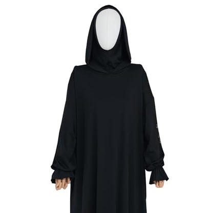 Muslim Hoodie Abaya Islamic Prayer Jilbab Maxi Robe with Inner Cap | Two-layer Cap, Prayer Abaya, Large Style - color: Black