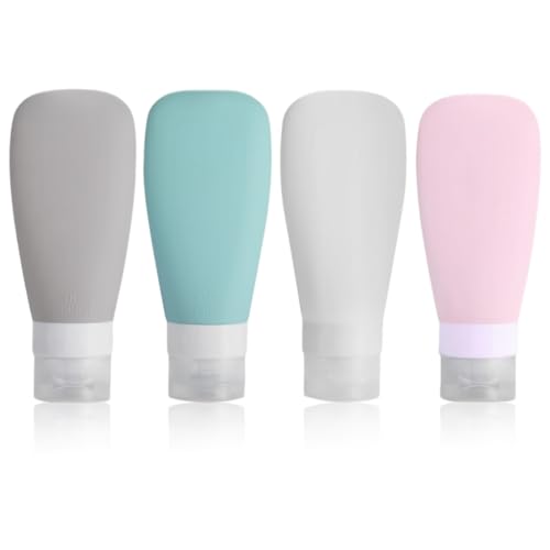 Silicone Travel Bottles, Leak Proof Squeezable Refillable Travel Accessories Toiletries Containers Travel Size Cosmetic Tube for Shampoo Lotion Soap Liquids (3oz Grey/blue/white/pink) - color: Grey/blue/white/pink