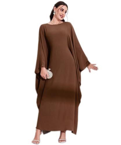 Women's Modest Hidden Adjustable Belt Oversized Abaya Muslim Dress Prayer Robes Kaftans - color: Coffee