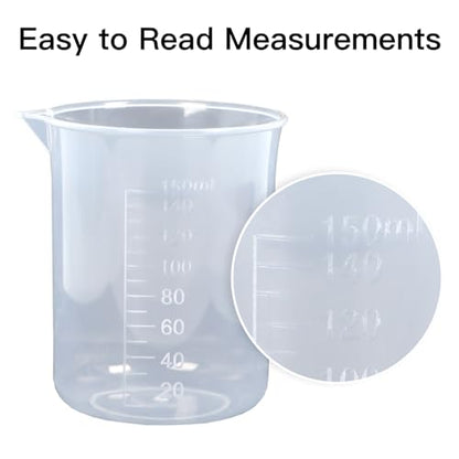 5 Pack Plastic Measuring Jugs, Transparent Lab Graduated Beakers, Heat Resistant Measuring Mixing Cups Set, Multipurpose Cooking Baking Liquid Measure Tool 30ml 50ml 100ml 150ml 300ml