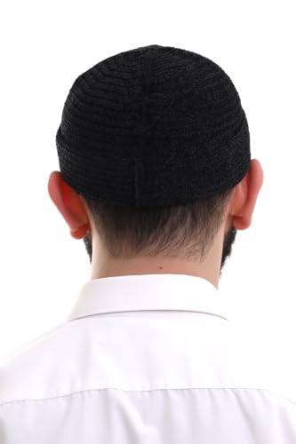 ihvan online Kufi Hats for Men, Taqiya, Takke, Turkish Muslim Winter Velvet Roll-up Edge Prayer Skullcaps, Islamic Gifts - color: Black
