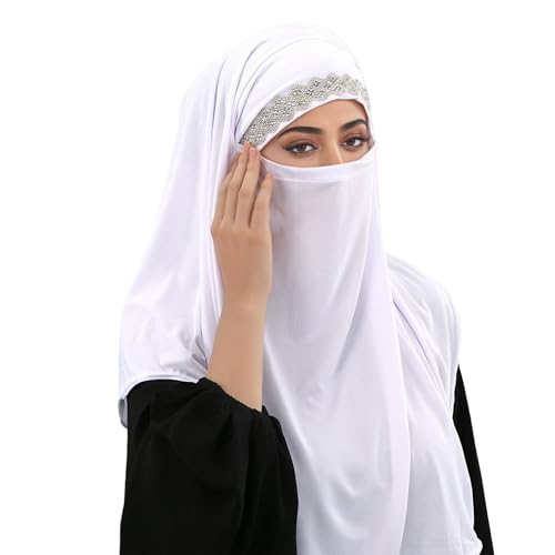 OhMill Instant Hijab Ready to Wear Jersey Hijab Scarf for Women Khimar Hijabs One Piece Hijabs Muslim Instant Turbans - color: White