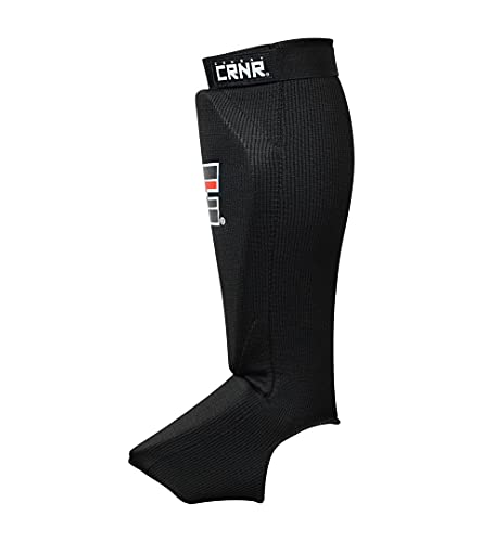 Combat Corner Slip On Elastic Muay Thai Shin Guards – Kickboxing, MMA Sparring and Training Protective Instep Shin Pads - size: Youth Large