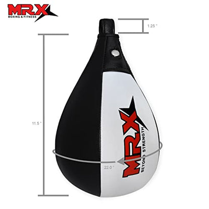 MRX Speed Punching Bags Genuine Leather MMA Training Speed Bag Muay Thai SpeedKills Punching, Dodge Striking Bag for Workout Pro Boxing Bag for Home Gym Kids, Men, Women - color: Black white