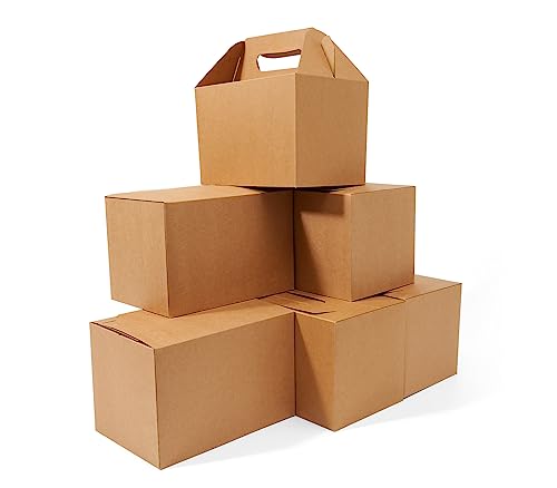 Happyhiram 40 Pack Brown Kraft Large Gable Boxes with Handles, 9x6x6 Inch - color: Kraft Brown, size: 1 Count (Pack of 40)