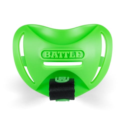 Battle Sports Speedtab F7 Football Mouthguard, Neon Green | No-boil design ready to use out of the package, Braces compatible, Pull tab finger strap for quick removal, Secure fit - color: Neon Green
