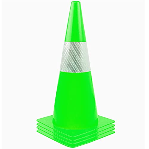 12 inch Traffic Safety Cones with Reflective Collars,[4 Pack]Green Construction Cones| Parking Cones|Road Cones for Parking lot, Driveway, Sport and Driving Training. - color: Green, size: 12in