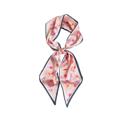 Silk Feeling Head Scarf Fashion Satin Hair Scarf Square Long Scarves for Women Gifts - color: 02 Pink Flower /5.12 X 59 Inch