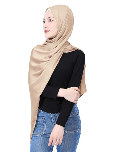 Luxury Silky Satin Hijab for Women, Shimmer Crinkle Muslim Head Scarf, Graceful Feminine Charm - color: Champagne