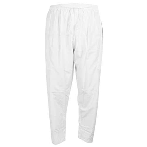 HEEPDD Men's Muslim Pants Loose Fit Cotton Drawstring Elastic Waist Casual Bottoms for Daily Wear White - size: 44