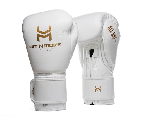 HIT N MOVE All Day Plus Weighted Boxing Gloves Men, Boxing Equipment, Heavy Bag Workout Gloves for Boxing, Training, Kickboxing, Muay Thai, MMA, 24 oz 1.5lbs - style: Velcro Closure WHITE