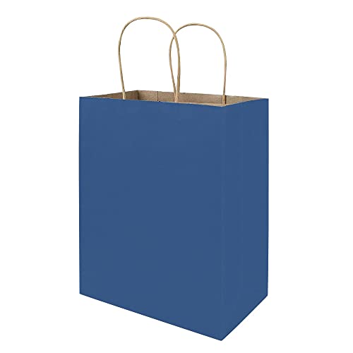 bagmad 100 Pack 8x4.75x10 Inch Medium Blue Gift Paper Bags with Handles Bulk, Kraft Bags, Craft Grocery Shopping Retail Party Favors Wedding Business Sacks (Blue, 100pcs) - color: Blue