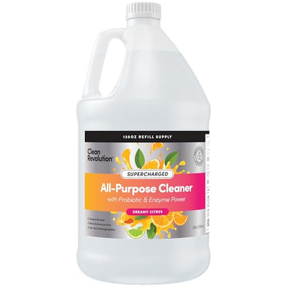 Clean Revolution SuperCharged All Purpose Cleaner Refill with Smart Probiotic + Enzyme Complex, Multi-Surface Kitchen Bathroom & Floor Cleaner, Dreamy Citrus, 128 Fl Oz - size: 128 Fl Oz (Pack of 1)