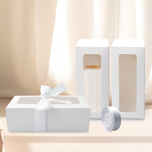 SENONAPO 64 Pcs Gift Boxes with Ribbon 12oz 16oz 20oz for Transparent Gift Box for Sublimation Glass Exhibition Boxes Drinking Glasses Jars Blanks Tumbler Sublimation Tumblers Gift Box (White)