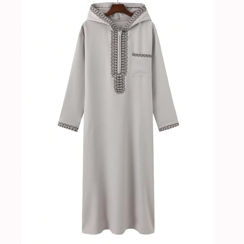 Lmdudan 2026 Middle East Arab Robes for Men Muslim Thobes - Long Sleeve Loose Hood Long Gown Dress Muslim Kaftan Thobe - color: 2-gray, size: Medium