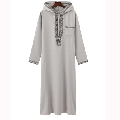 Lmdudan 2026 Middle East Arab Robes for Men Muslim Thobes - Long Sleeve Loose Hood Long Gown Dress Muslim Kaftan Thobe - color: 2-gray, size: XX-Large