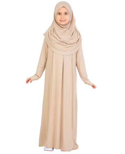 Prien Kids Muslim Prayer Dress With Hijab & Pouch, Soft Viscose Abaya For Girls, Islamic Clothes, Robe For Eid, Ramadan - color: Deep Mink