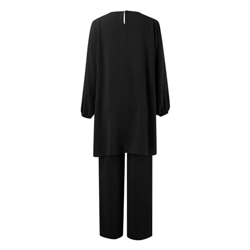 Muslim Outfits For Women 2 Piece Sets Long Sleeve Loose Tops Wide Leg Pants Suits Plus Size Outfit Prayer Clothes - color: Black, size: 3X-Large