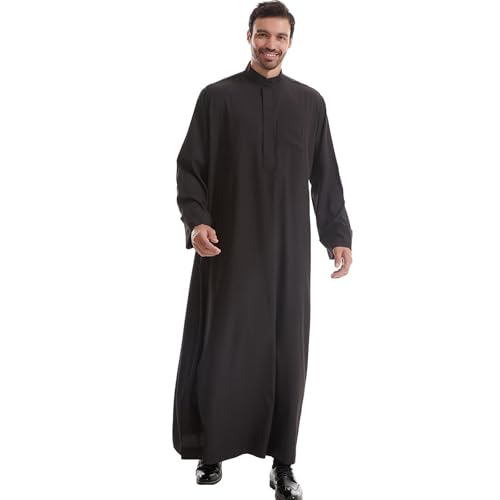 Lenmipot Men's Muslim Clothes Durable Kaftan Robe Dubai Long Gown Ethnic Clothes,1pc Soft Robe - color: I Black, size: Large