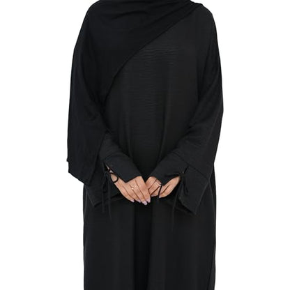 Women 1PC Abaya Dress Simple Kaftan Eid Dress for Women Muslim Casual Robe Fashion Jilbab Dubai Travel Outfits - color: Black, size: X-Large