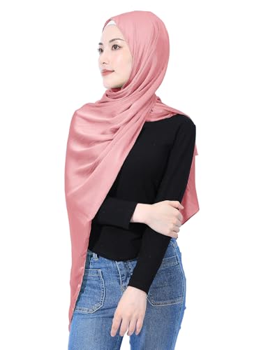 Luxury Silky Satin Hijab for Women, Shimmer Crinkle Muslim Head Scarf, Graceful Feminine Charm - color: Rose Bean Paste