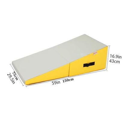 Gymnastics Incline Mat, Folding Gymnastics Wedge With Carrying Handle For Gymnastics, Martial Arts, Cheerleading, Dance Yoga Stretching Training Ex - color: light gray, size: 150×75×43cm（59×29.5×16.9in）