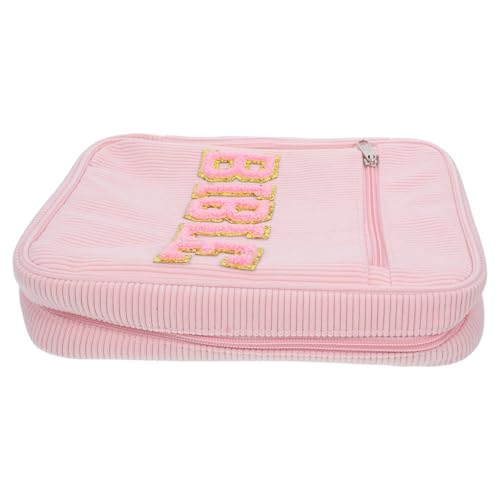 ARTIBETTER Pink Bible Cover Case with Zippered Pocket and Handle, Dustproof Corduroy Organizer for Religious Books and Scriptures, Versatile Storage with Dedicated Pen Slots, for Travel