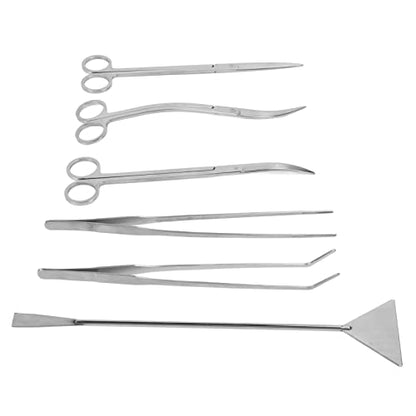 Luocute Aquarium Tools Kit, 6 in 1 Stainless Steel Scissor Tweezer Spatula Set with Storage Bag for Fish Aquarium Plant Care, Tweezers Scissors Spatula Scrapers Tool Set