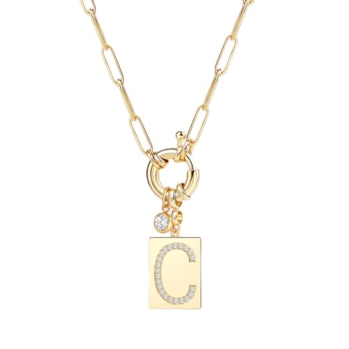 Mint & Lily Gold Initial Necklace for Women – 18K Gold Plated 24” Paperclip Chain with Sparkling Letter Pendant - style: Letter: C