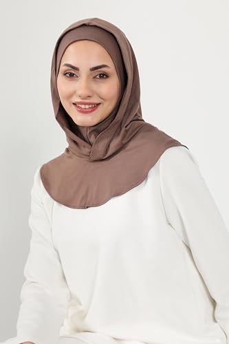Aisha's Design Full Coverage%95 Cotton Bonnet for Women, Ready-to-Wear Hijab Bonnet Headscarf with Neck Coverage - color: Chocolate