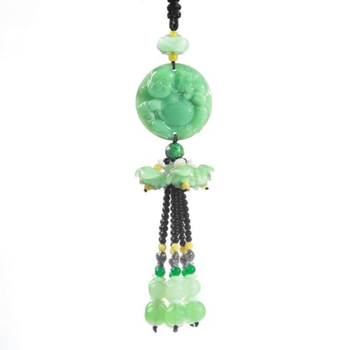 Car Hanging Decor Dangling Ornaments Auto Vehicle Rearview Mirror Pendant Crystal Lotus Amulet Pray for Luck Safety (Round Laughing Buddha) - color: Round Laughing Buddha
