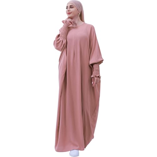 Lenmipot Islamic Women Jilbab Abayas Muslim Abaya Dress for Women Middle East Kaftan Dubai Dress Eid Prayer Clothes - color: Pink