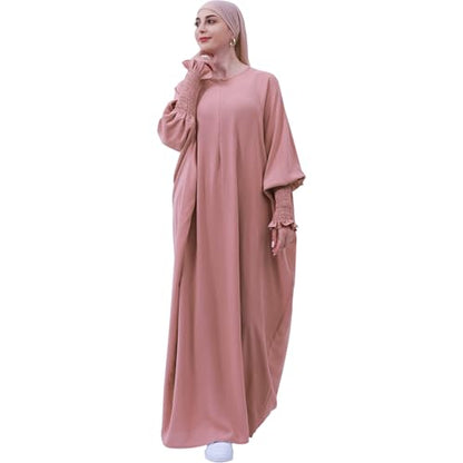 Lenmipot Islamic Women Jilbab Abayas Muslim Abaya Dress for Women Middle East Kaftan Dubai Dress Eid Prayer Clothes - color: Pink