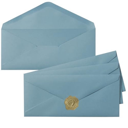 50 Count Dusty Blue #10 Business Envelope with Stickers, 4.13x9.49 Inches | For Office, Business, Letter Mailing - color: Dusty Blue