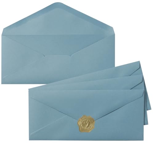 50 Count Dusty Blue #10 Business Envelope with Stickers, 4.13x9.49 Inches | For Office, Business, Letter Mailing - color: Dusty Blue