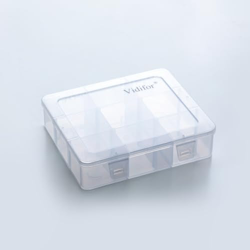 Vidifor 9 Grids Plastic Storage Compartment Organizer Container with Adjustable Dividers for Crafts, Earrings, Screws, Nail, Bandages, Pins and More (1)