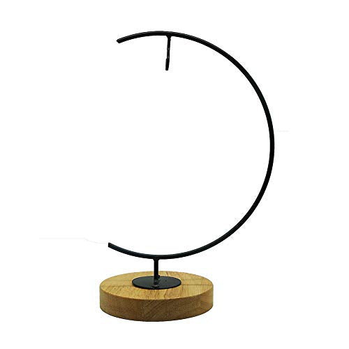 YY YEARCHY Ornament Display Metal Terrarium Air Plant Stand Flower Pot Holder Iron Pothook Stand for Hanging Glass Globe Ball (G round wood) - color: Black, size: 11"x4.5"x4.5"
