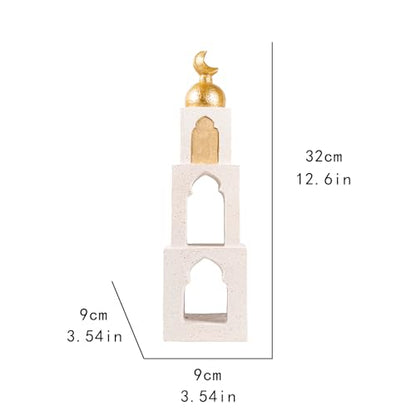 Decorative Mosque Tower with Gold Dome, Hand Painted,White and Gold - color: Mosque Tower Dome Statue