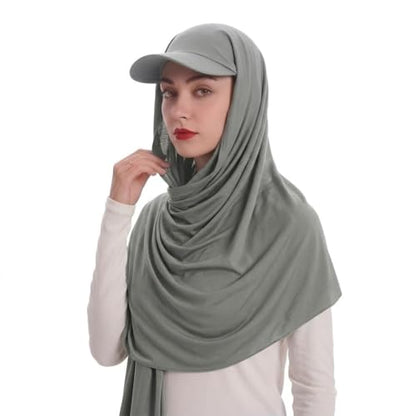 ZLYC Women Muslim Hijab Scarf with Visor Built-in Undercap Sun Protection Headwrap - color: Solid Light Gray
