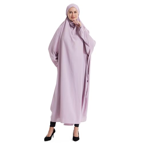 Lmdudan Muslim Women Islamic Full Cover Prayer Dress Long Sleeve Loose Abaya Hijab Outfit 2026 Ramadan Modest Prayer Clothes - color: Purple, size: X-Large