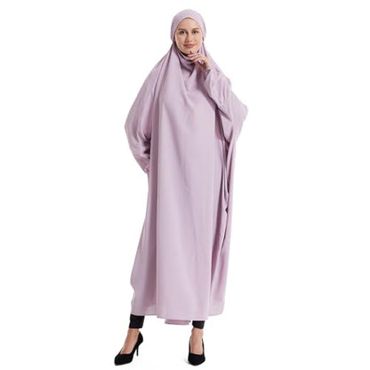 Lmdudan Muslim Women Islamic Full Cover Prayer Dress Long Sleeve Loose Abaya Hijab Outfit 2026 Ramadan Modest Prayer Clothes - color: Purple, size: Large