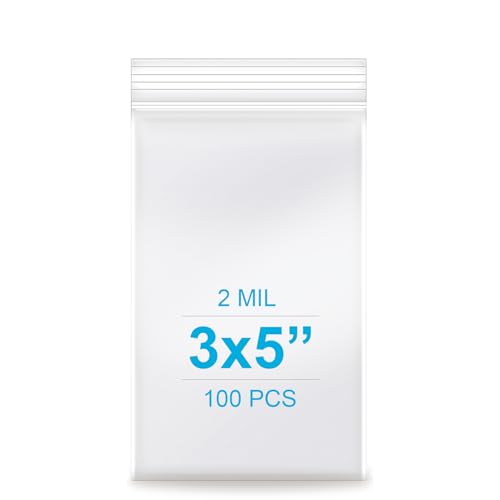 3''x 5'', (Pack of 100) 2 mil Thick Clear Plastic Reclosable Zip Poly Bags with Resealable Lock Seal Zipper for Photo, Jewelry, Bakery, Treats, Travel, Storage, Packaging & Shipping - size: 3" x 5"