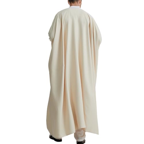Men's Ramadan Eid Thobes Muslim Dubai Ethnic Robe Thobe Caftan Long Sleeves Saudi Arab Bisht Cardigan Kaftan Clothes - color: Beige, size: Large